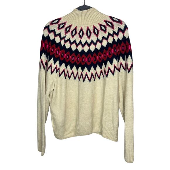GAP NWT Relaxed Fair Isle Mockneck Sweater Cream Pink Green Winter Preppy XL - Picture 2 of 7